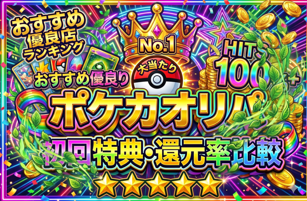 TOPページに記事を入れているんだけどメインロゴとは違うアイキャッチ画像が欲しい。 記事のタイトルが「ポケカオリパおすすめランキング【2026年4月更新】初回特典や還元率比較」アイキャッチ画像